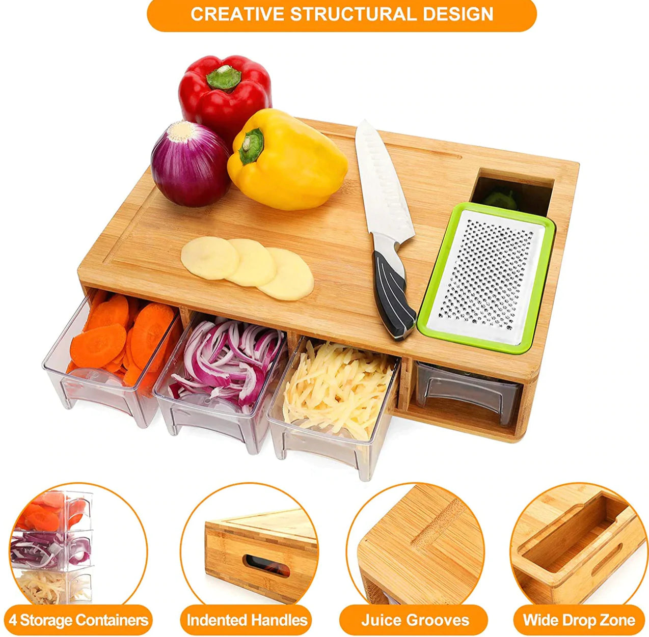 Giftzore™ Bamboo Cutting Board W/ Containers